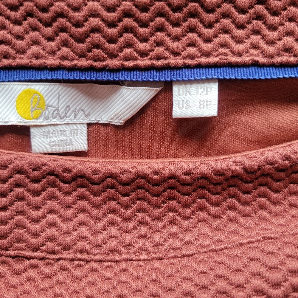 Boden Ingrid Jacquard Knit Shift Dress 8P Rust Long Sleeve Pocket Petite - Picture 9 of 11
